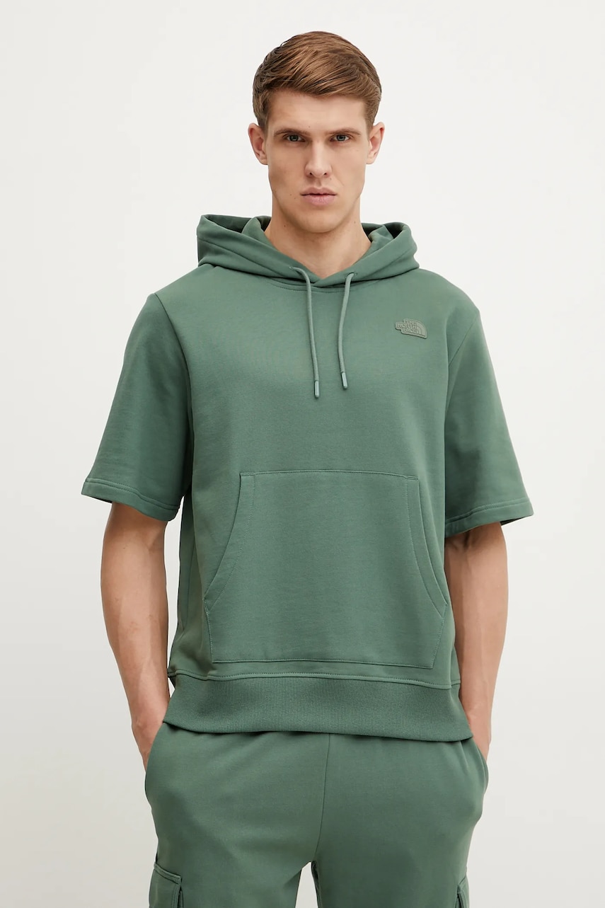 The North Face hanorac de bumbac Relaxed barbati, culoarea verde, cu glugă, neted, NF0A8BW1HCH1