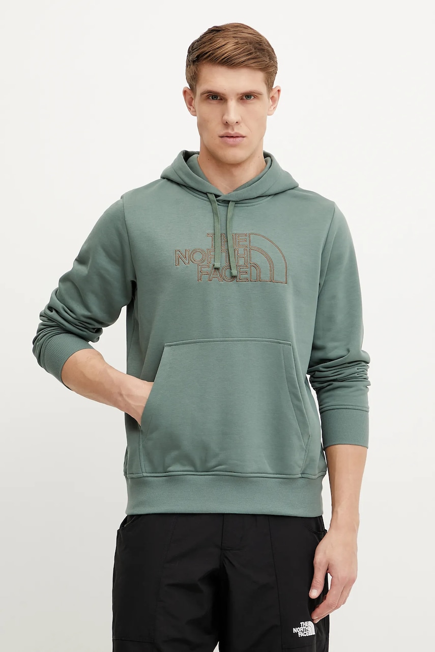 The North Face bluză Drew Peak Light bărbați, culoarea verde, cu glugă, cu imprimeu, NF0A8C1BAQI1 The North Face bluză Drew Peak Light bărbați, culoarea verde, cu glugă, cu imprimeu, NF0A8C1BAQI1