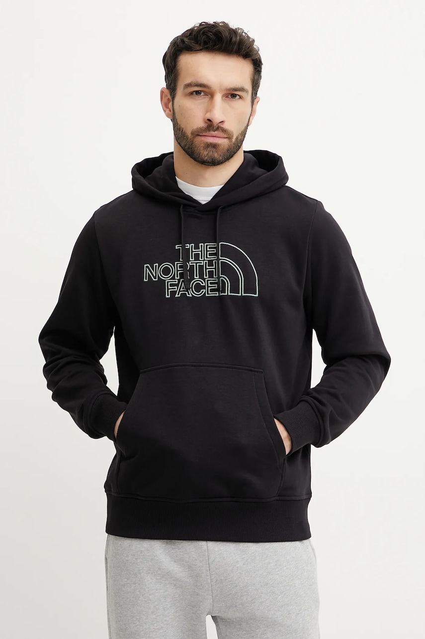 The North Face bluza Drew Peak Light barbati, culoarea negru, cu glugă, cu imprimeu, NF0A8C1BASW1