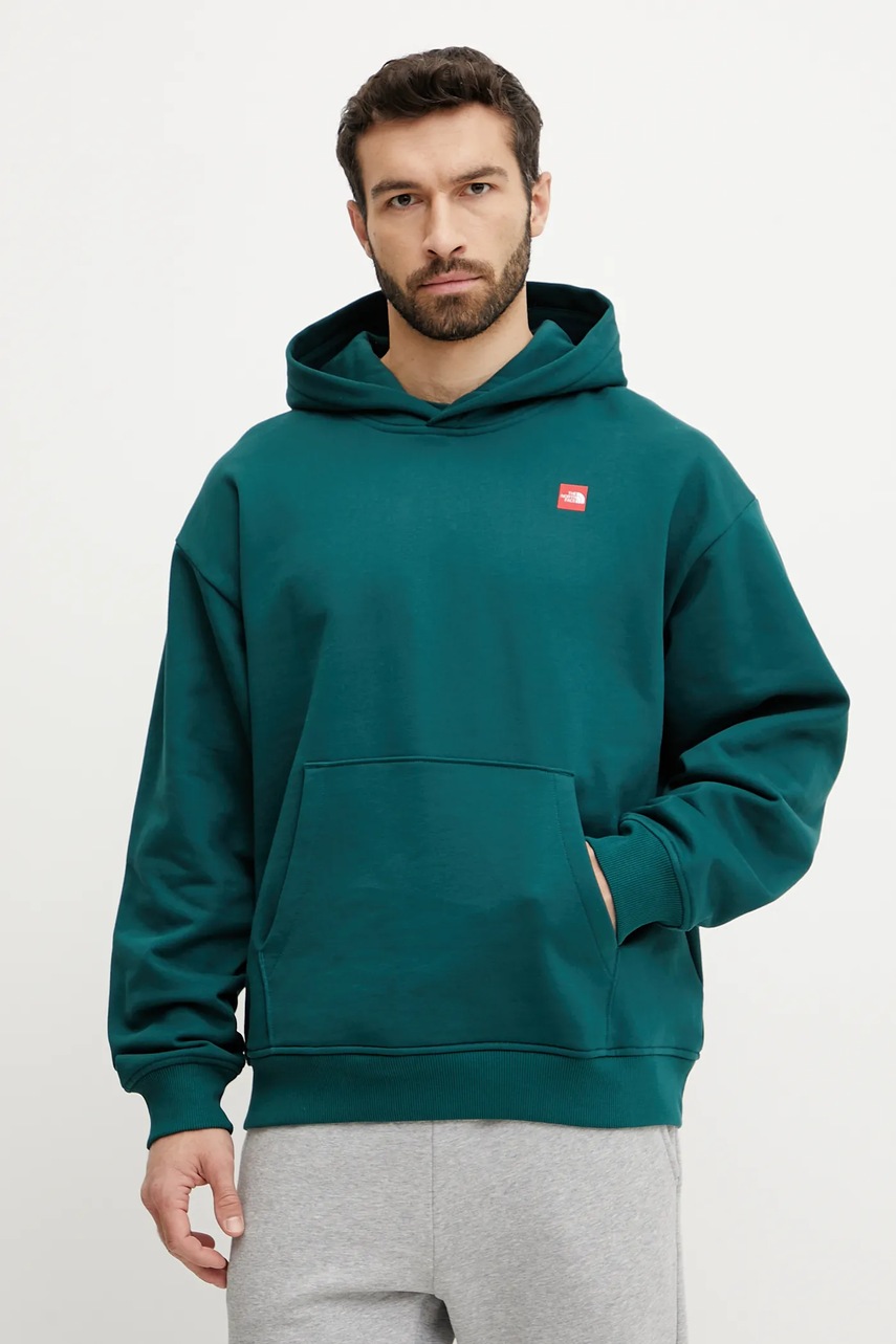 The North Face pamut melegítőfelső Axys zöld, férfi, nyomott mintás, kapucnis, NF0A8C1Q6GI1 termék 2. képe