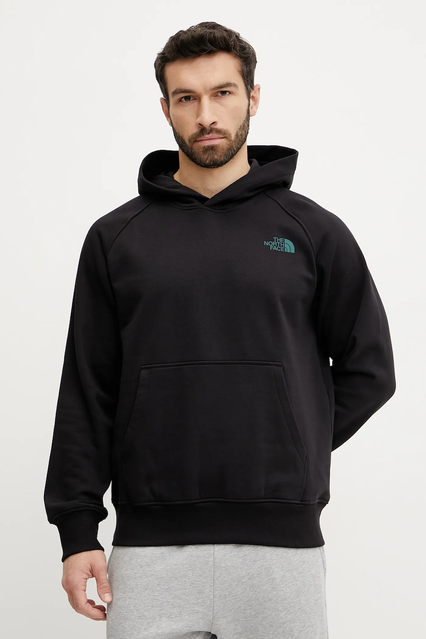 The North Face bluza Raglan Box barbati, culoarea negru, cu imprimeu, NF0A8C4X9431 The North Face bluza Raglan Box barbati, culoarea negru, cu imprimeu, NF0A8C4X9431