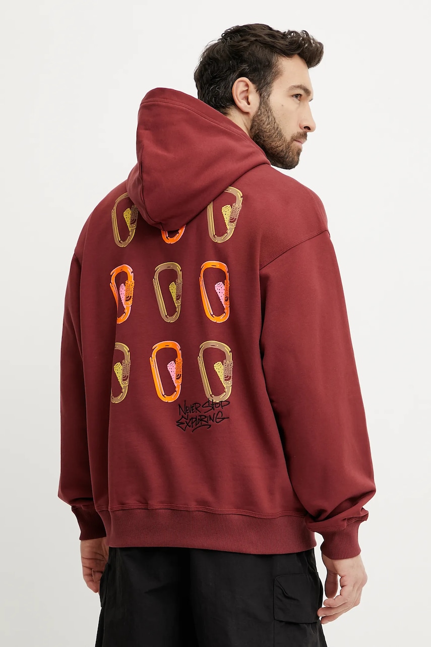The North Face hanorac de bumbac Nuptse Oversized barbati, culoarea rosu, cu glugă, cu imprimeu, NF0A8C3V0VO1