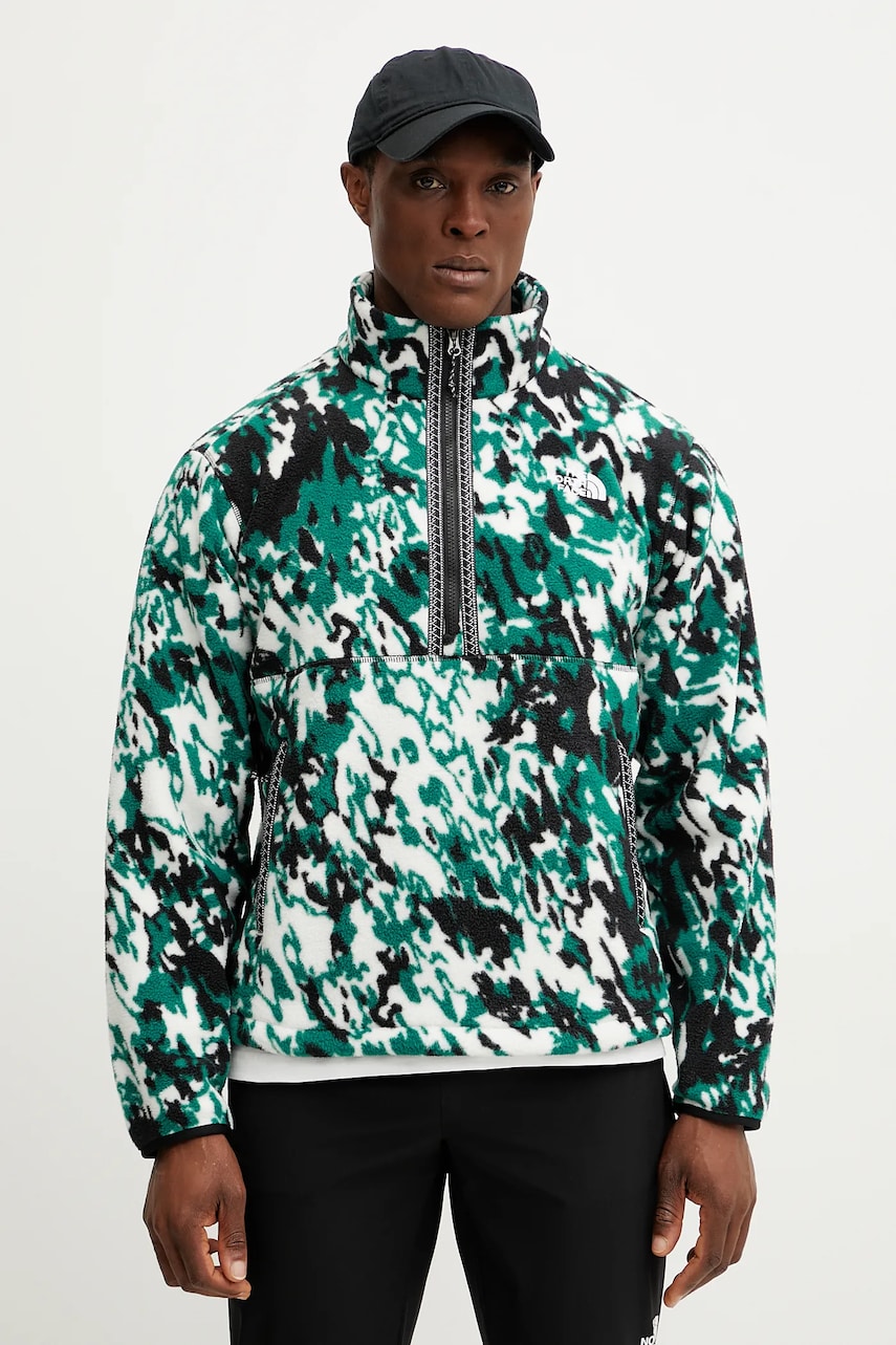 The North Face hanorac fleece TNF Fleeski bărbați, culoarea verde, cu imprimeu, NF0A88XR65P1 The North Face hanorac fleece TNF Fleeski bărbați, culoarea verde, cu imprimeu, NF0A88XR65P1