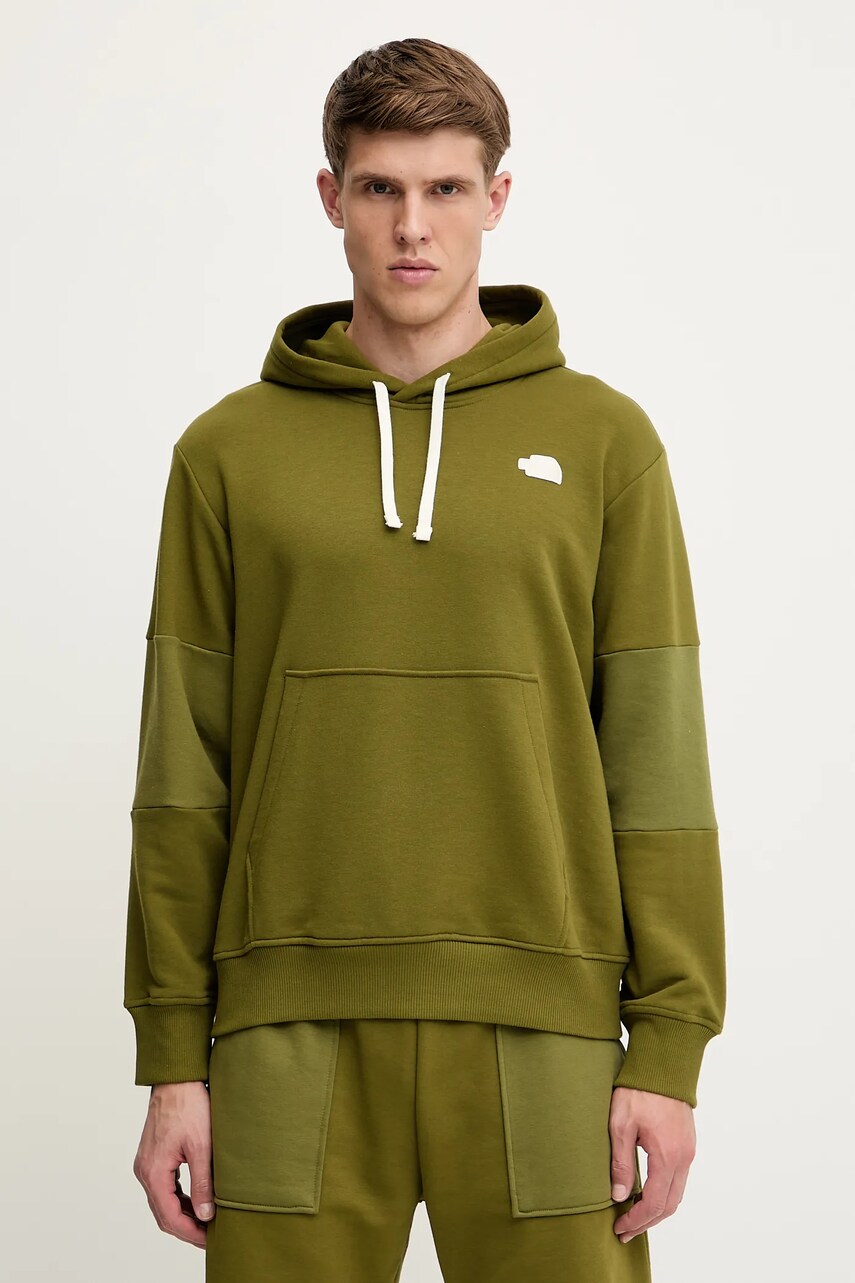 The North Face bluza Terry Relaxed culoarea verde, cu gluga, uni, NF0A8C2BPIB1