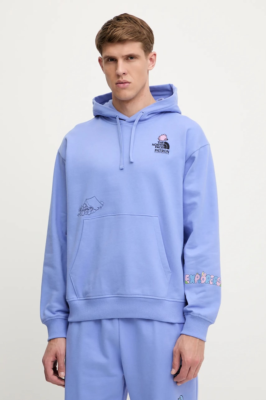 The North Face hanorac de bumbac Mountain Cleanup culoarea violet, cu gluga, cu imprimeu, NF0A8C2V0YI1