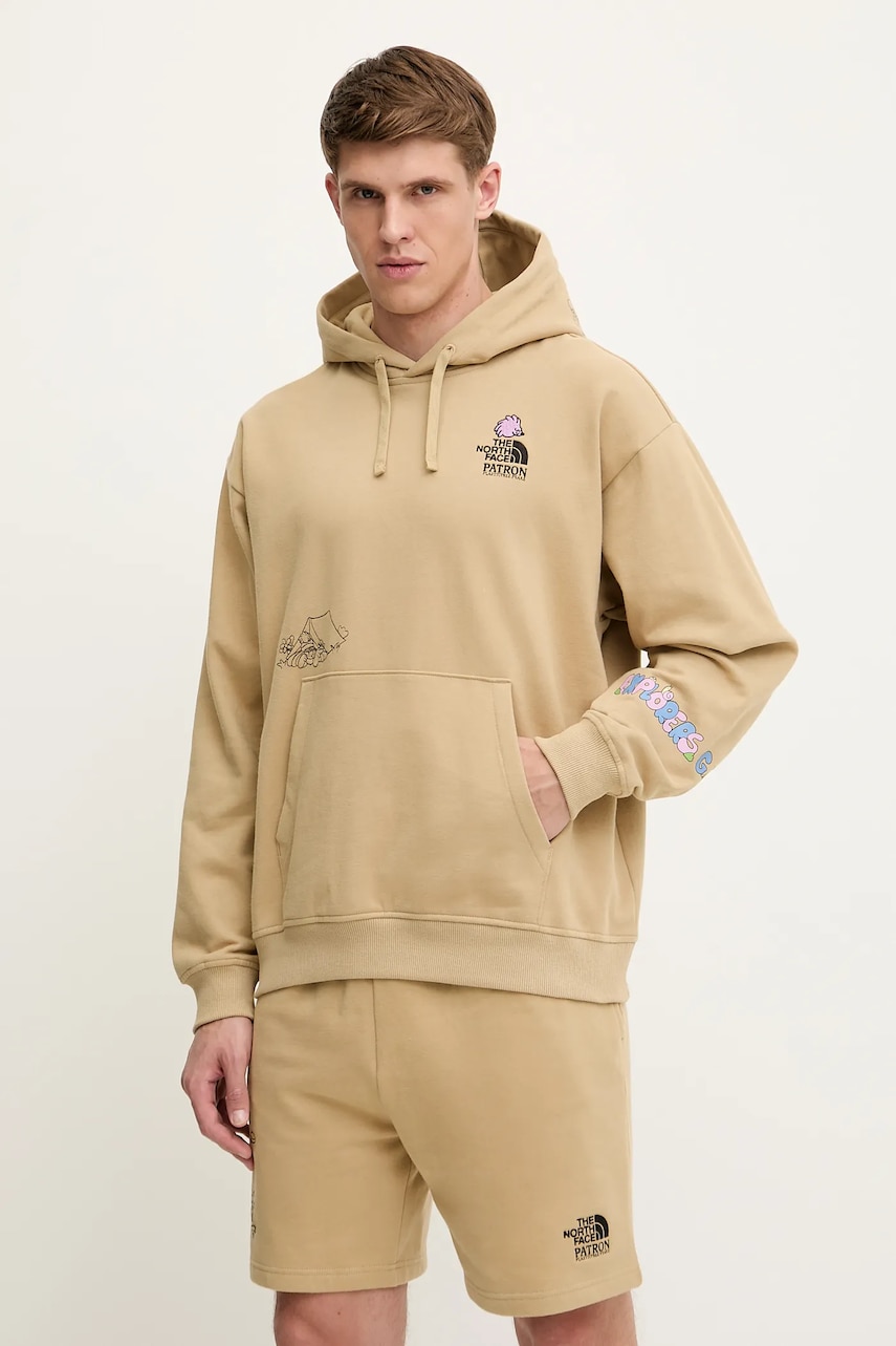 The North Face hanorac de bumbac Mountain Cleanup culoarea verde, cu gluga, cu imprimeu, NF0A8C2VLK51
