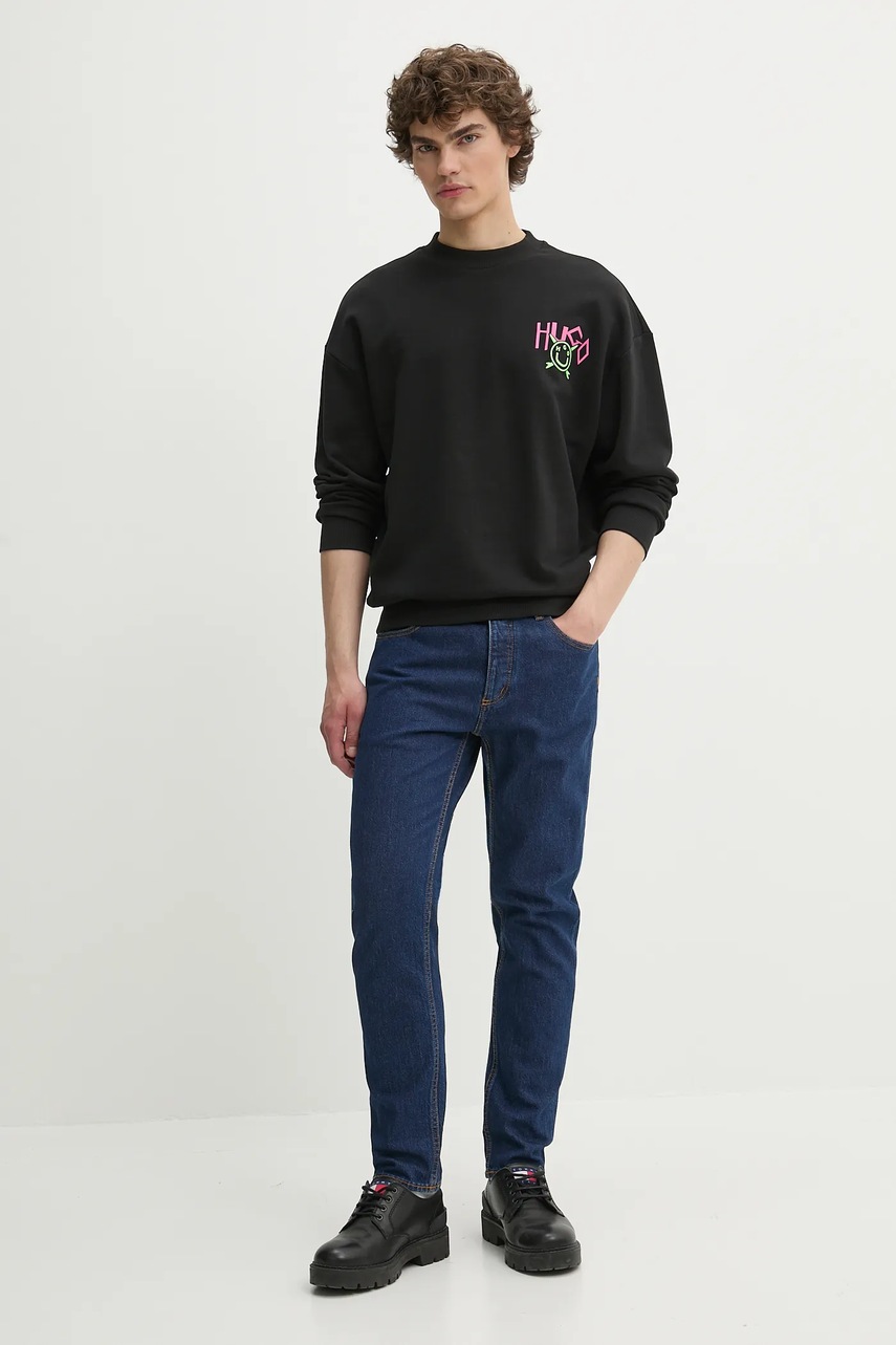 Хлопковая кофта Hugo Blue цвет чёрный с принтом 50539702