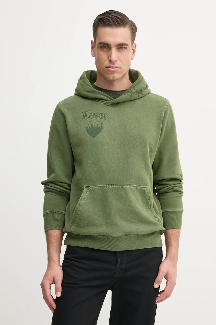 ZADIG&VOLTAIRE hanorac de bumbac bărbați, culoarea verde, cu glugă, cu imprimeu, JMSS01253