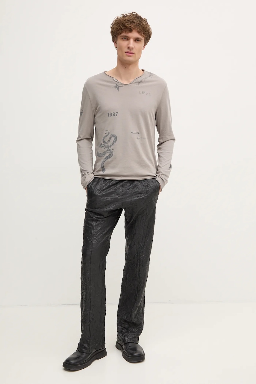 Хлопковый лонгслив ZADIG&VOLTAIRE цвет бежевый с принтом JMTN01613 Хлопковый лонгслив ZADIG&VOLTAIRE цвет бежевый с принтом JMTN01613