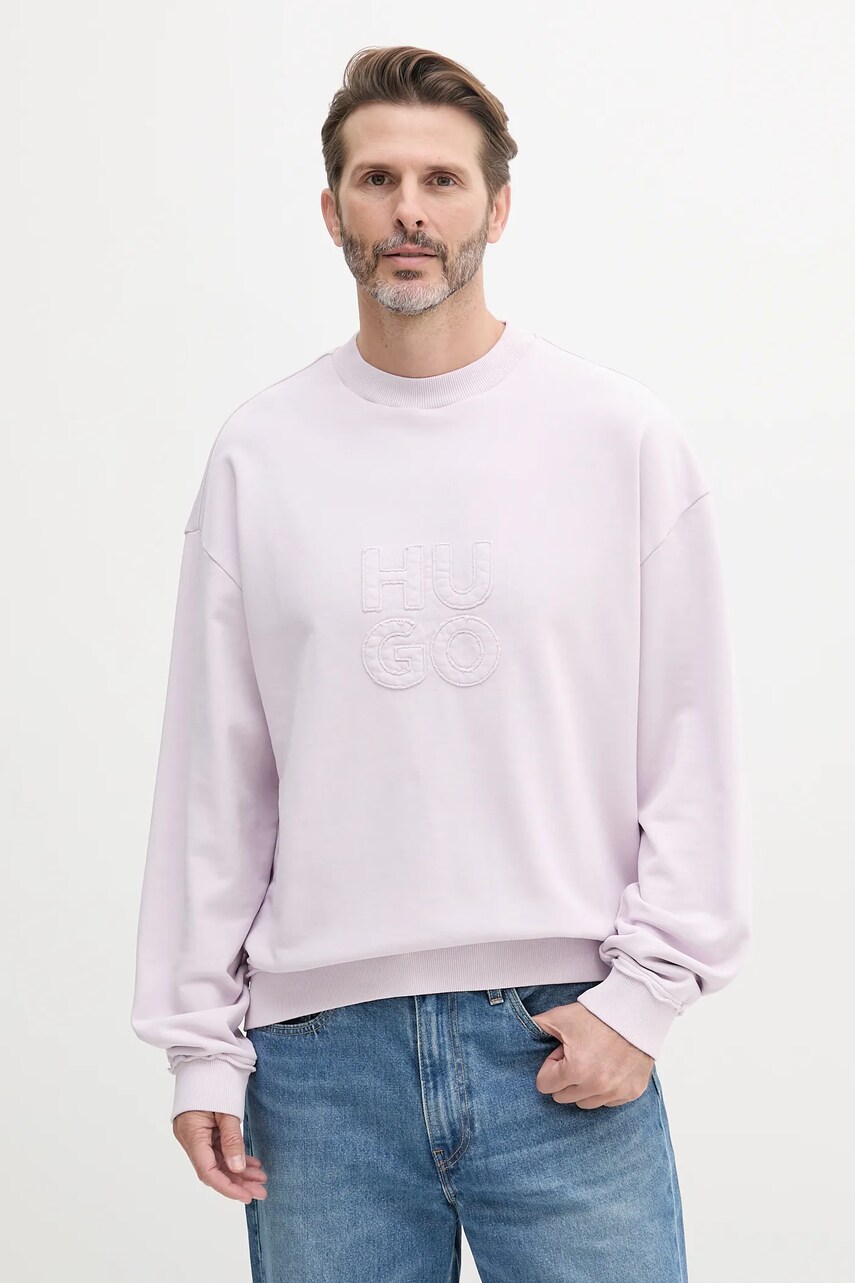 HUGO hanorac de bumbac barbati, culoarea violet, cu imprimeu, 50535258