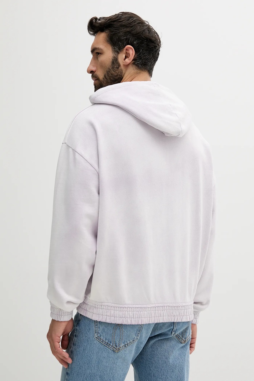 Хлопковая кофта HUGO цвет фиолетовый с капюшоном однотонная 50535312