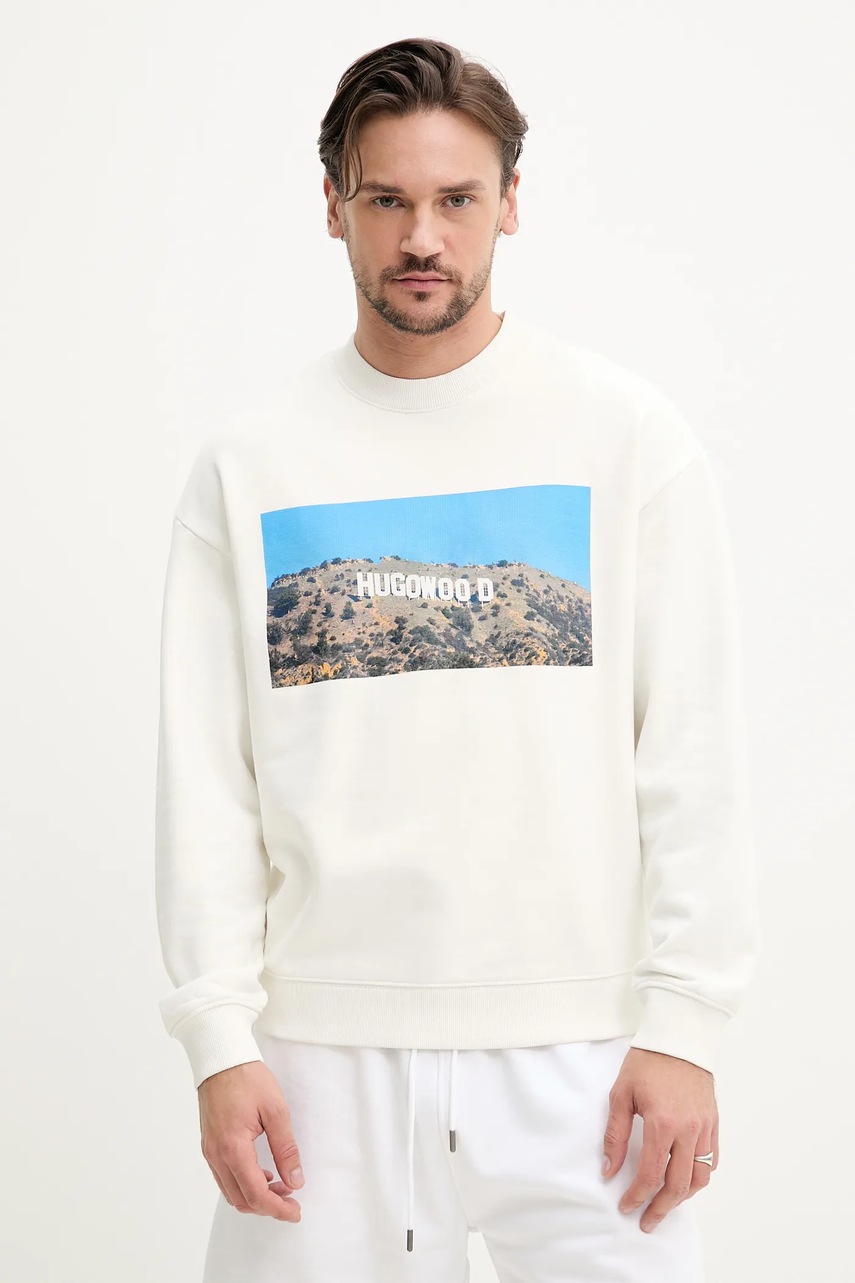 

Памучен суичър HUGO в бежово с принт 50537546, Бежов