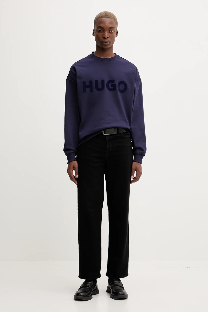 Хлопковая кофта HUGO цвет бежевый с принтом 50538778