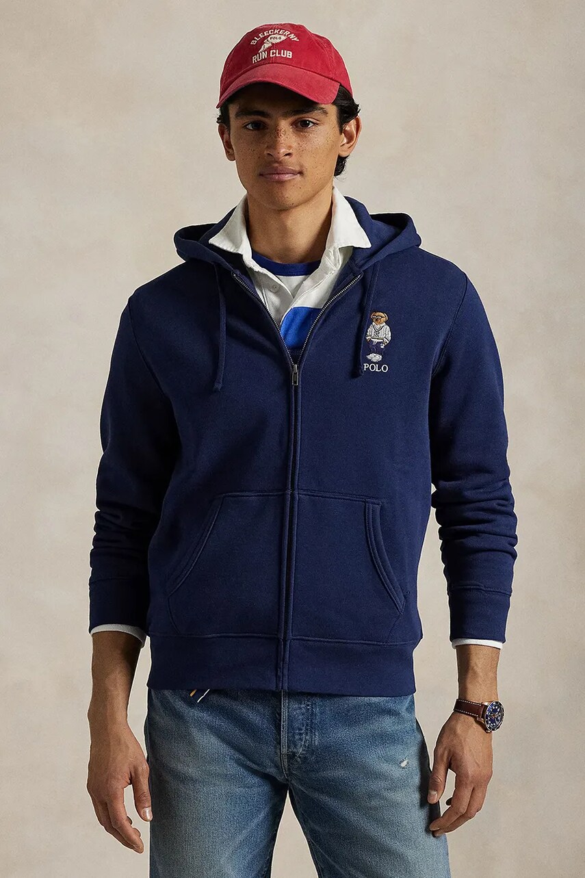 Levně Mikina Polo Ralph Lauren pánská, tmavomodrá barva, s kapucí, hladká, 710963820