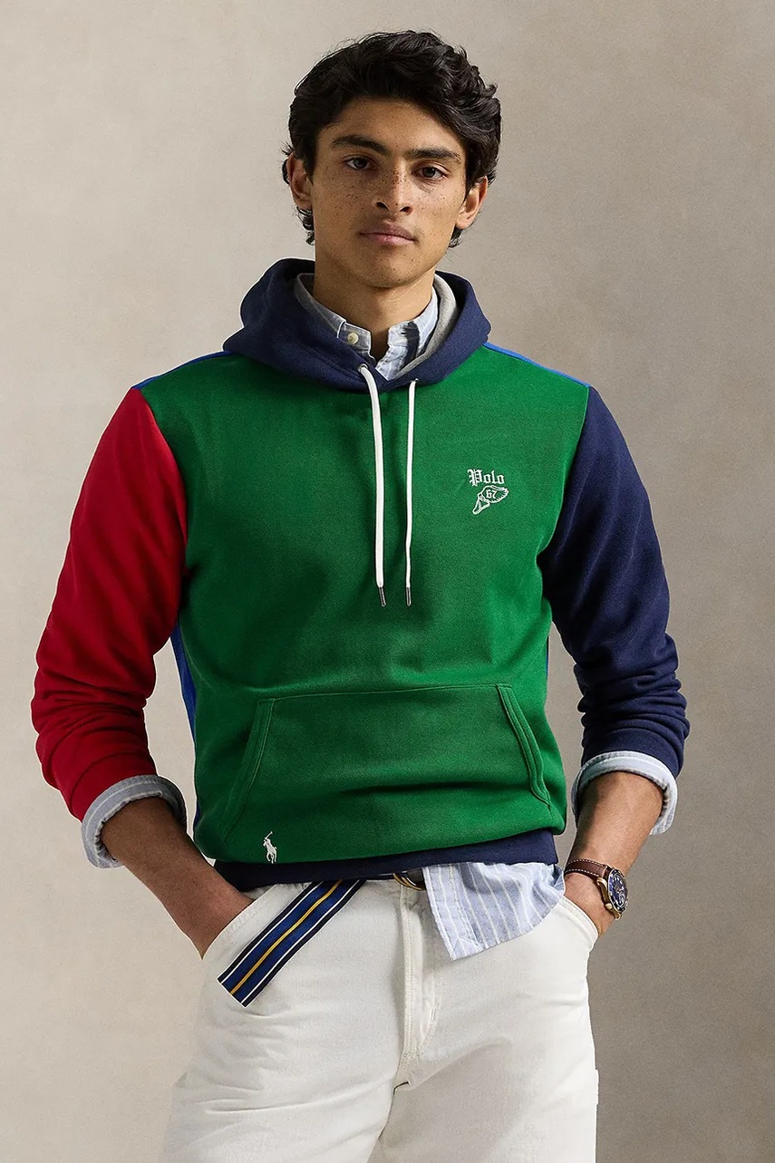 Levně Mikina Polo Ralph Lauren pánská, zelená barva, s kapucí, hladká, 710964429