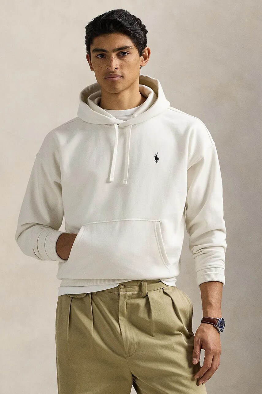 Levně Mikina Polo Ralph Lauren pánská, bílá barva, s kapucí, hladká, 710964718