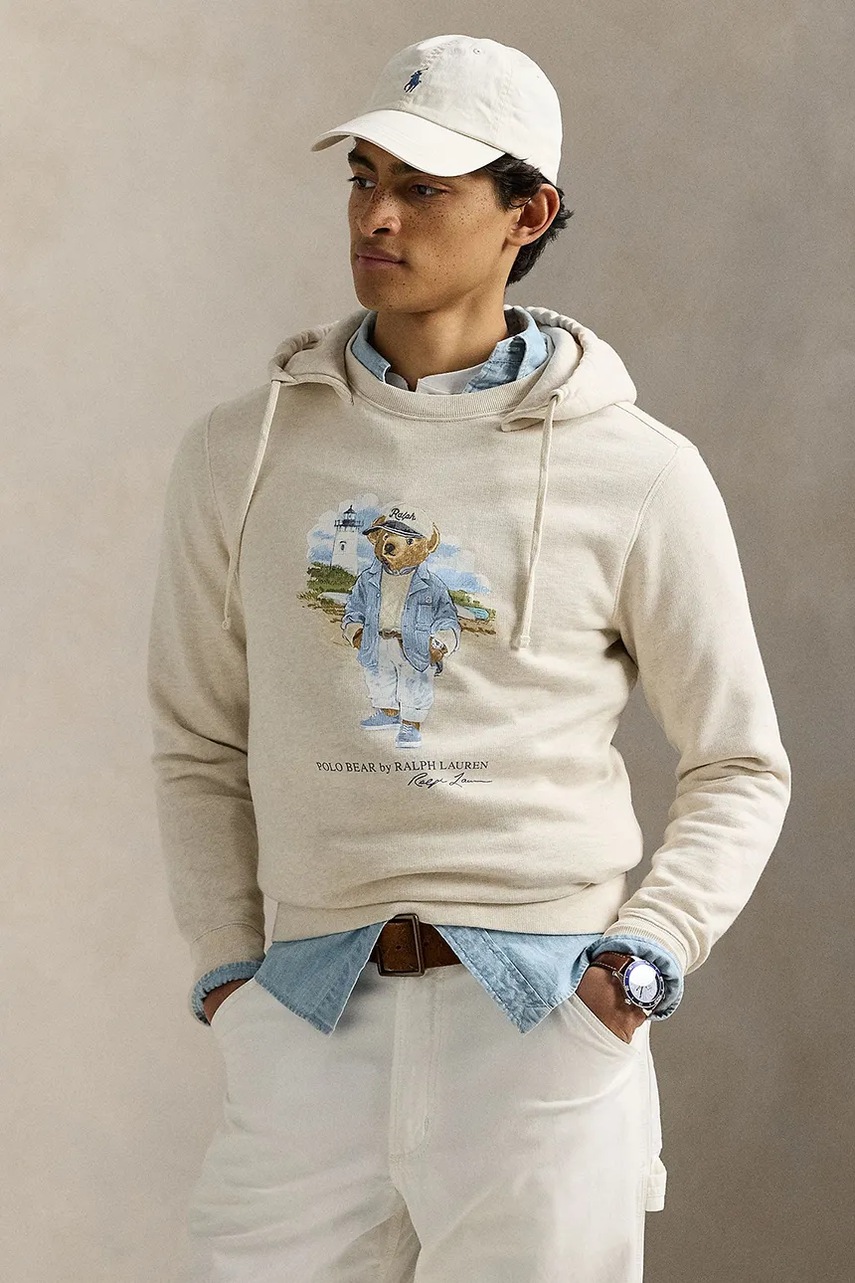 Levně Mikina Polo Ralph Lauren pánská, bílá barva, s kapucí, s potiskem, 710966739