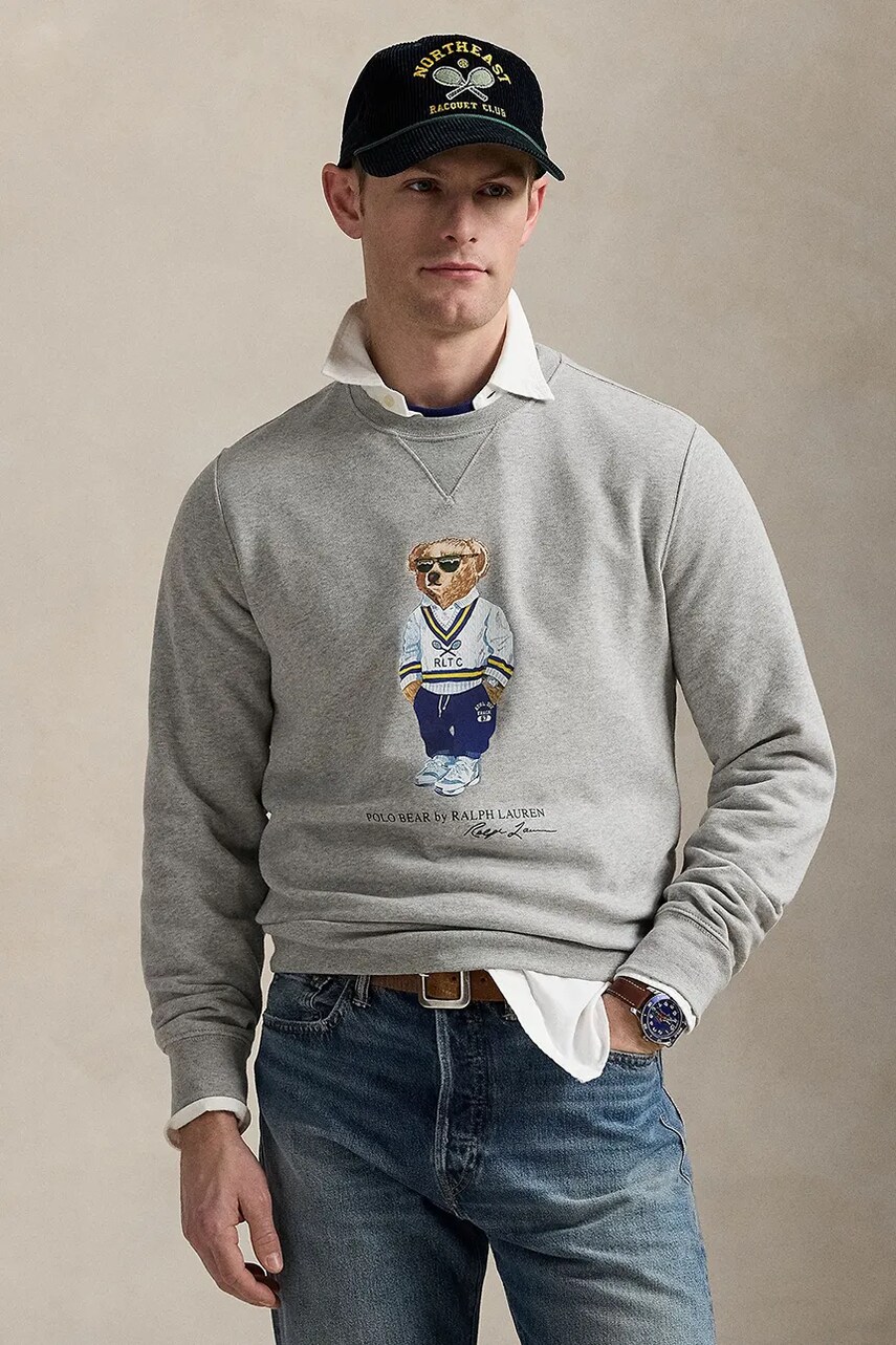 Levně Mikina Polo Ralph Lauren pánská, šedá barva, s potiskem, 710973145