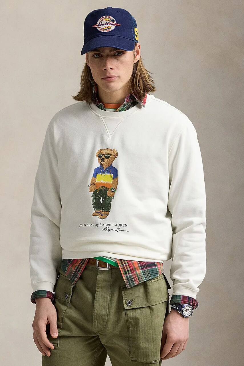 Levně Bavlněná mikina Polo Ralph Lauren pánská, bílá barva, s potiskem, 710973146