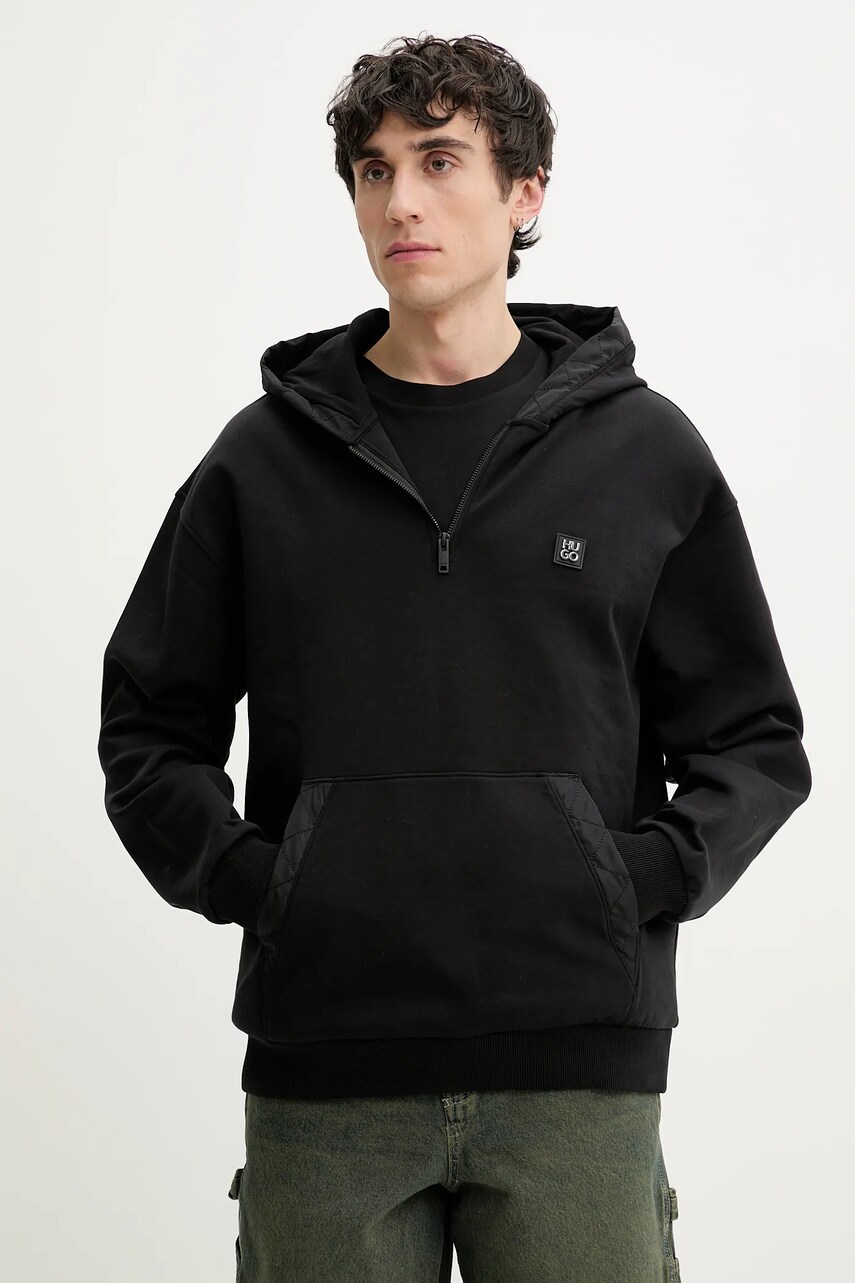 HUGO bluza barbati, culoarea negru, cu gluga, neted, 50536348