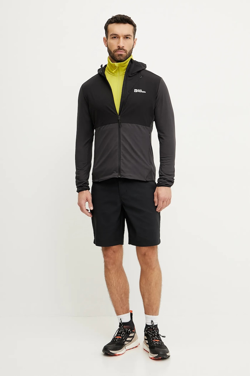 Спортивная кофта Jack Wolfskin Prelight Trail цвет чёрный с капюшоном однотонная A63791 Спортивная кофта Jack Wolfskin Prelight Trail цвет чёрный с капюшоном однотонная A63791