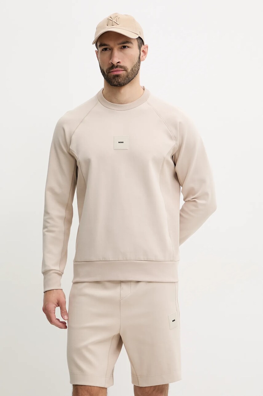 BOSS Green bluza barbati, culoarea bej, neted, 50537214