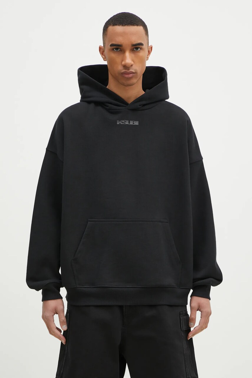 KSUBI hanorac de bumbac Sott Ekcess bărbați, culoarea negru, cu glugă, uni, MPS25FL008
