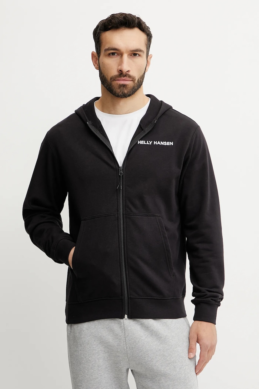 Helly Hansen bluza CORE barbati, culoarea negru, cu glugă, cu imprimeu, 53059 Helly Hansen bluza CORE barbati, culoarea negru, cu glugă, cu imprimeu, 53059