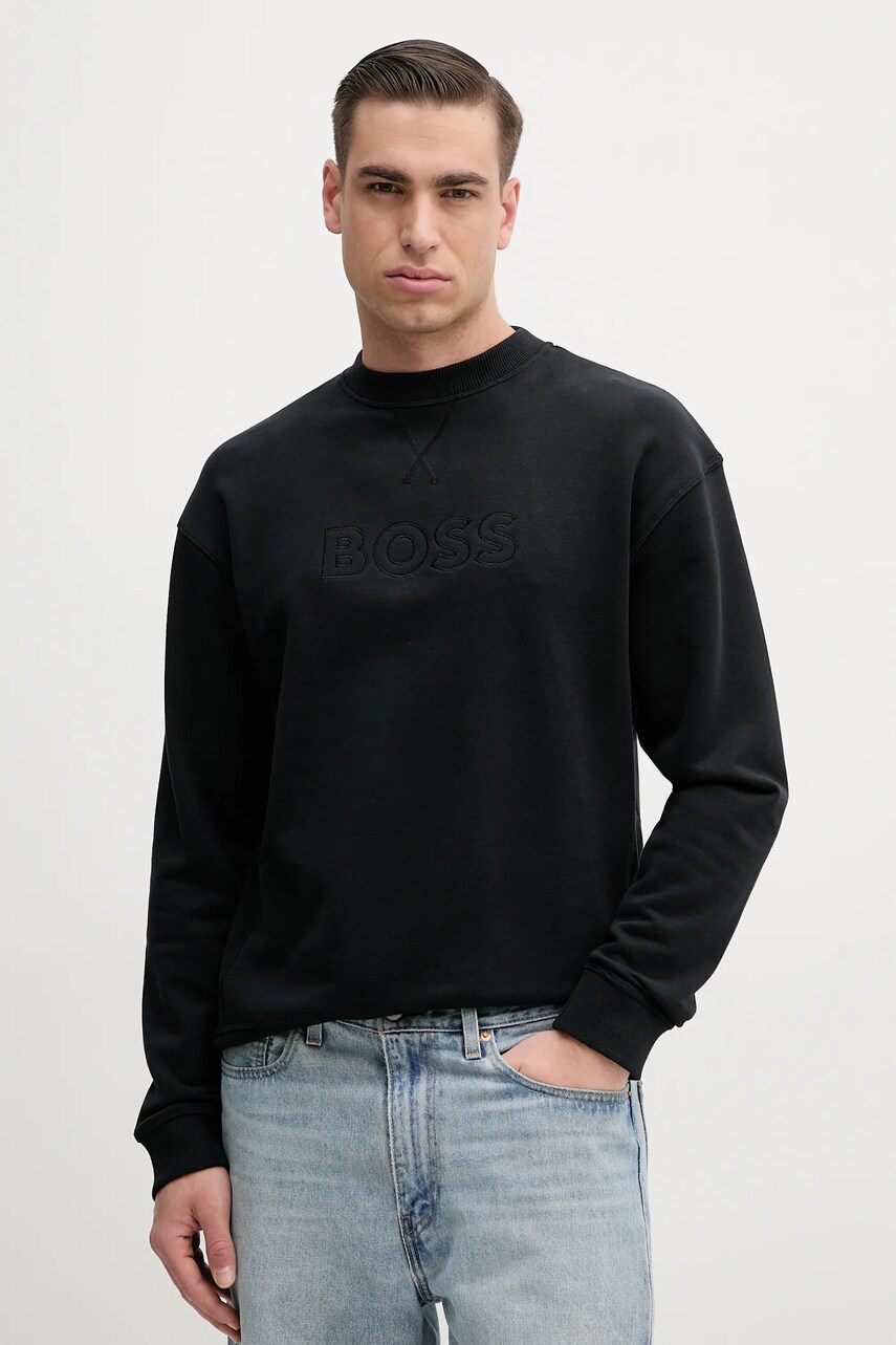 BOSS hanorac de bumbac bărbați, culoarea negru, cu imprimeu, 50540505