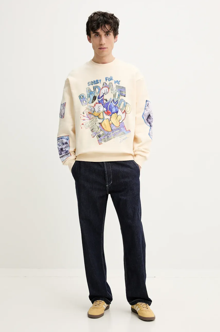 Хлопковая кофта Desigual MICKEY мужская цвет бежевый узор 25SMSK07 Хлопковая кофта Desigual MICKEY мужская цвет бежевый узор 25SMSK07