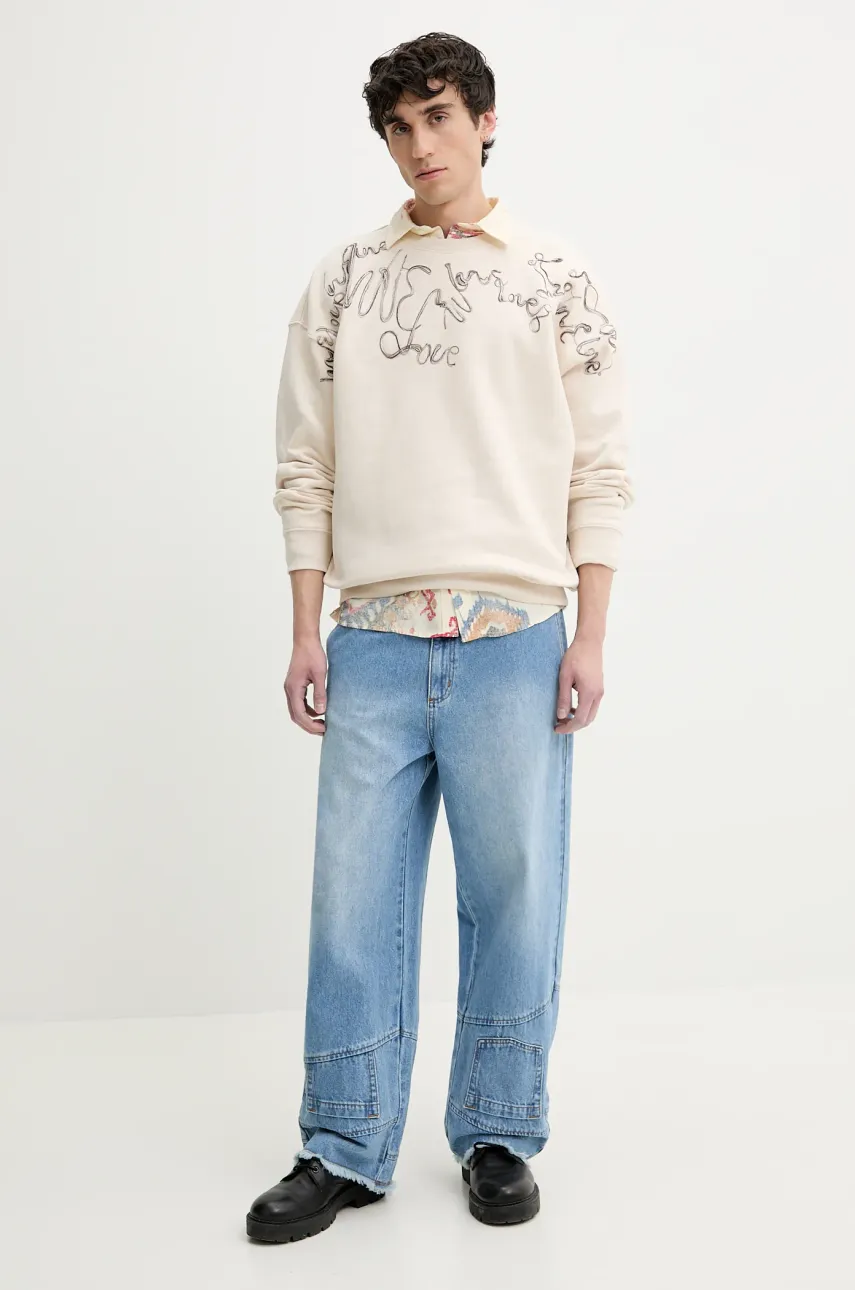 Бавовняна кофта Desigual SEAN чоловіча колір бежевий з аплікацією 25SMSK15