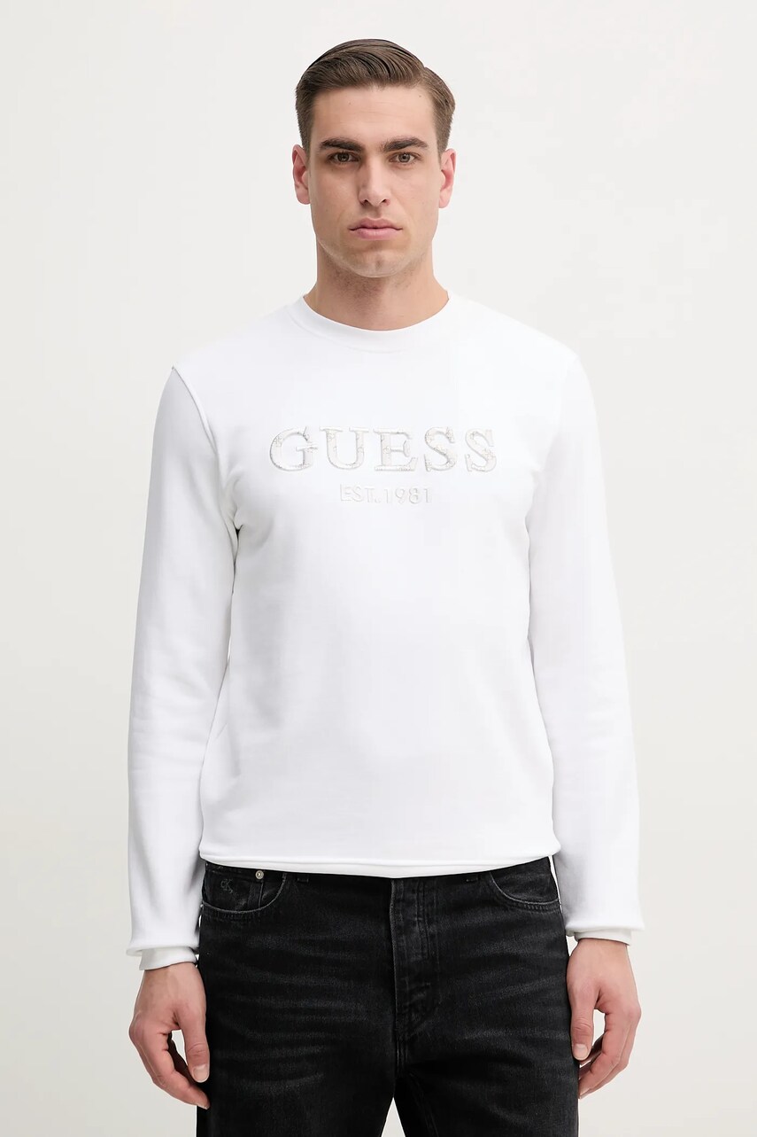 Levně Mikina Guess BEAU pánská, bílá barva, s aplikací, M5GQ08 KCN01
