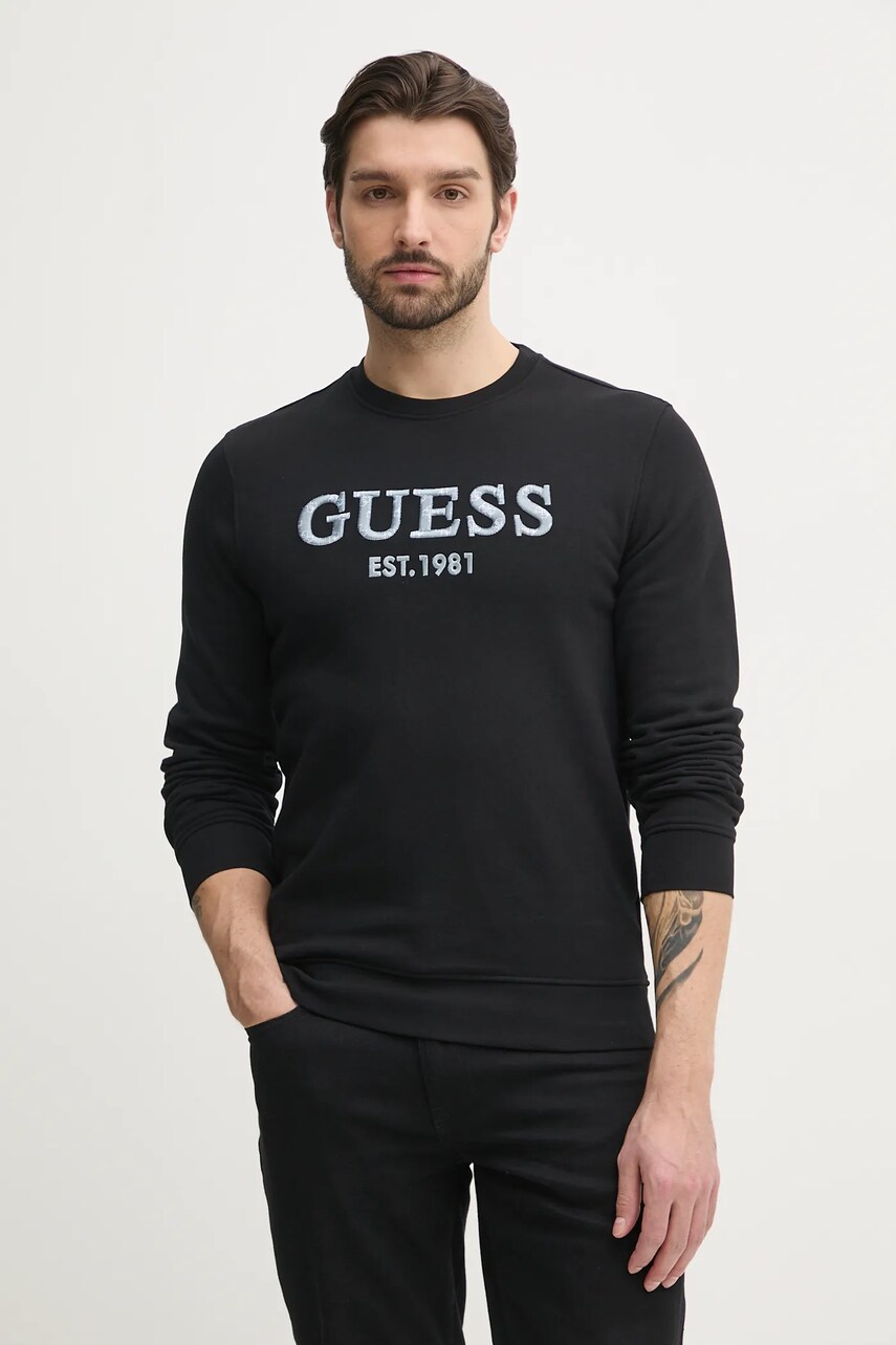Levně Mikina Guess BEAU pánská, černá barva, s aplikací, M5GQ08 KCN01