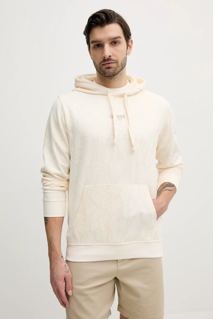 Levně Mikina Guess pánská, béžová barva, s kapucí, s aplikací, M5GQ15 KCS71