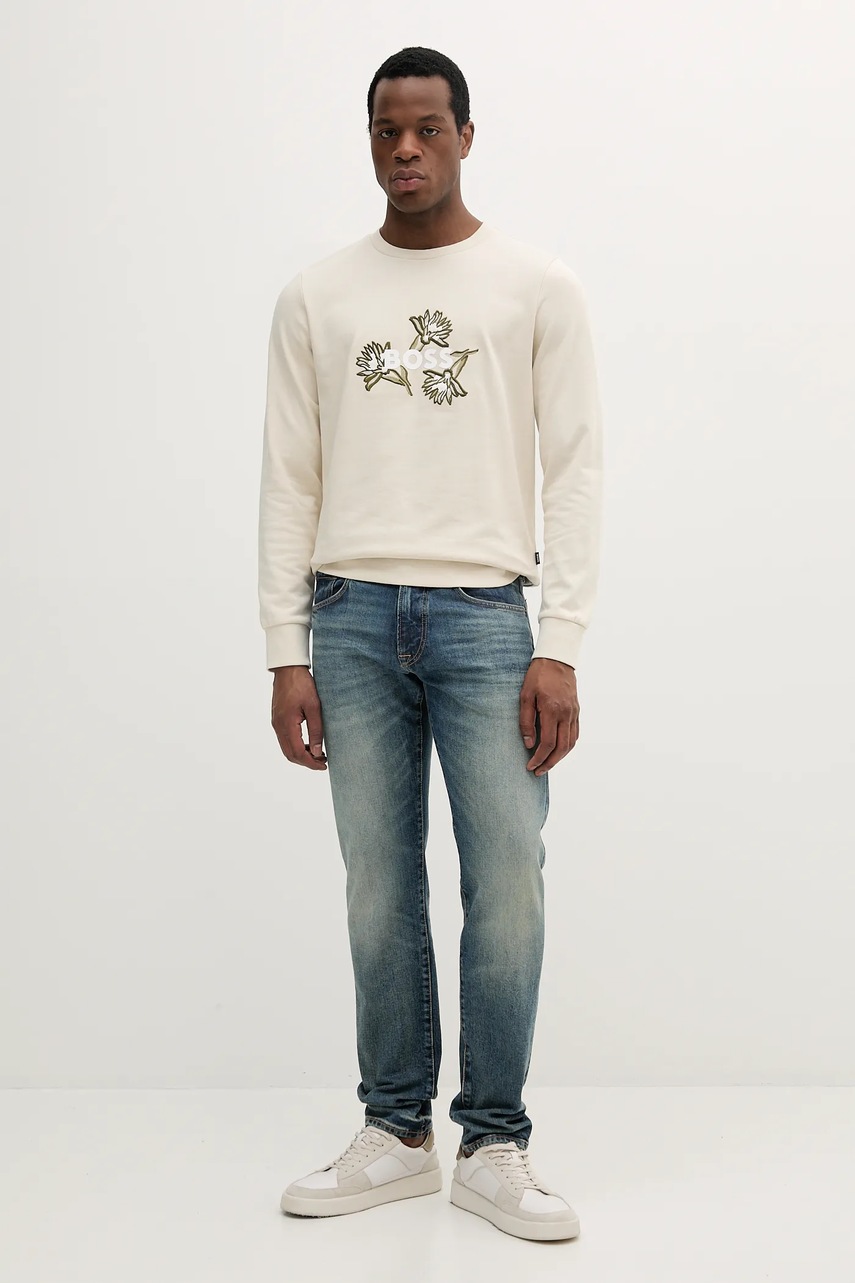 Хлопковая кофта BOSS мужская цвет белый с аппликацией 50536797