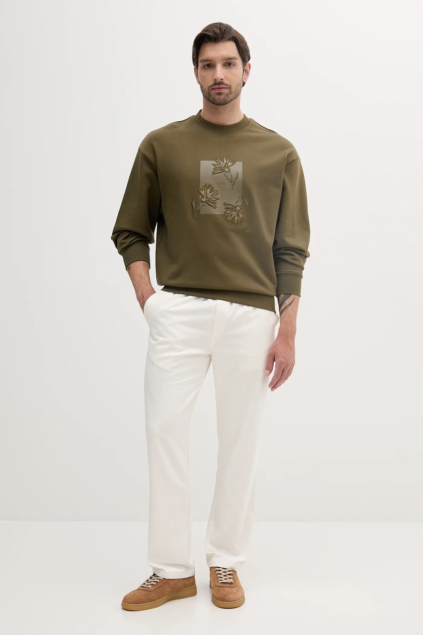 Хлопковая кофта BOSS цвет зелёный с принтом 50537683 Хлопковая кофта BOSS цвет зелёный с принтом 50537683