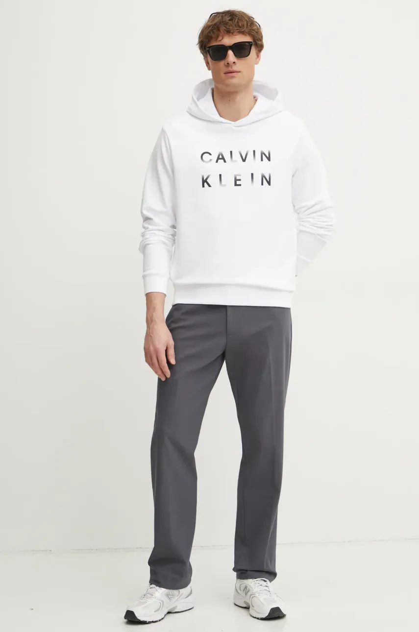 Хлопковая кофта Calvin Klein мужская цвет белый с капюшоном с принтом K10K114261 Хлопковая кофта Calvin Klein мужская цвет белый с капюшоном с принтом K10K114261