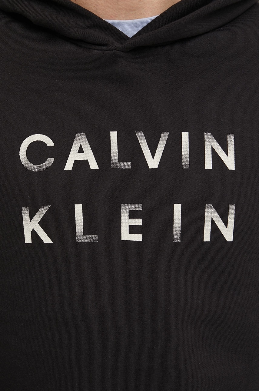 Бавовняна кофта Calvin Klein чоловіча колір чорний з капюшоном з принтом K10K114261 