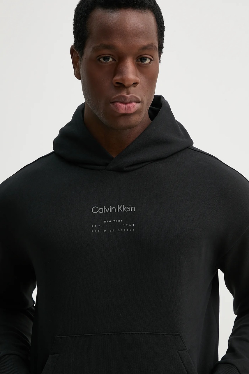 Бавовняна кофта Calvin Klein чоловіча колір чорний з капюшоном з принтом K10K114262 