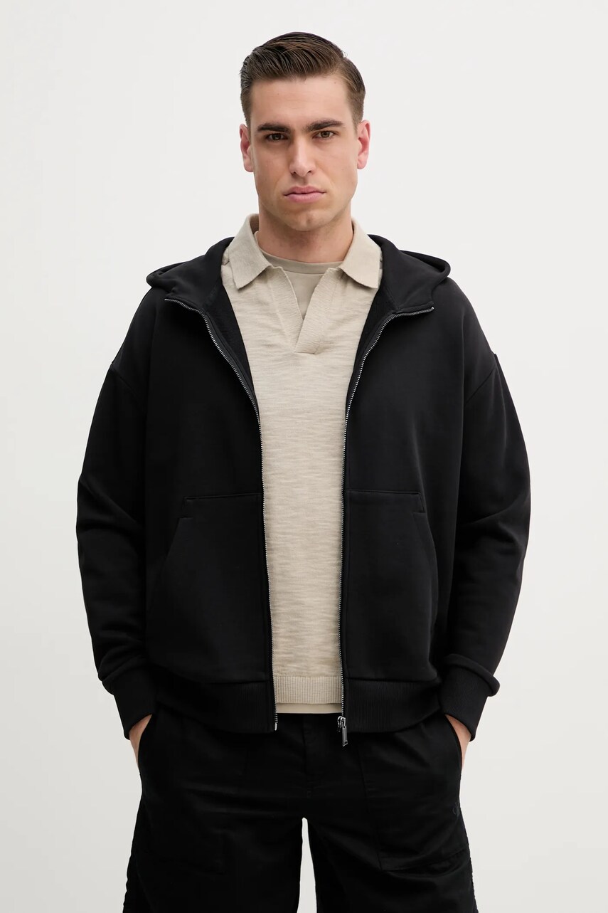 Levně Bavlněná mikina Calvin Klein pánská, černá barva, s kapucí, hladká, K10K114267