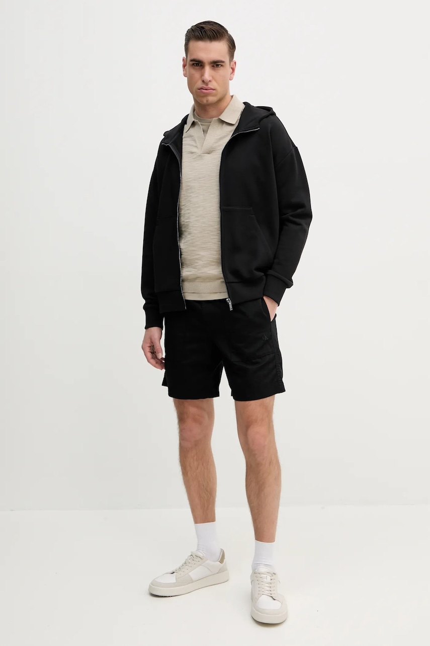 Хлопковая кофта Calvin Klein мужская цвет чёрный с капюшоном однотонная K10K114267 Хлопковая кофта Calvin Klein мужская цвет чёрный с капюшоном однотонная K10K114267