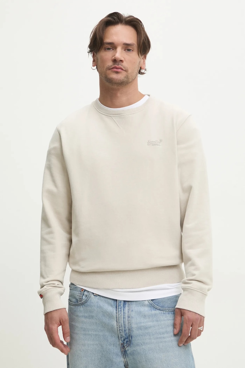 Superdry bluza barbati, culoarea bej, neted, M2013751A-1LC