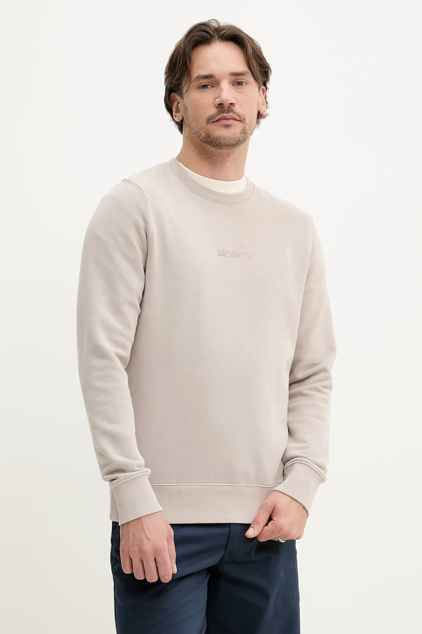 Superdry bluză bărbați, culoarea bej, cu imprimeu, M2014007A-1PC Superdry bluză bărbați, culoarea bej, cu imprimeu, M2014007A-1PC