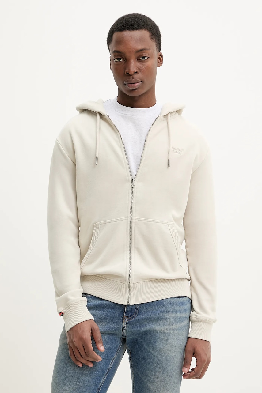 Superdry bluza barbati, culoarea bej, cu glugă, neted, M2014128A-1LC