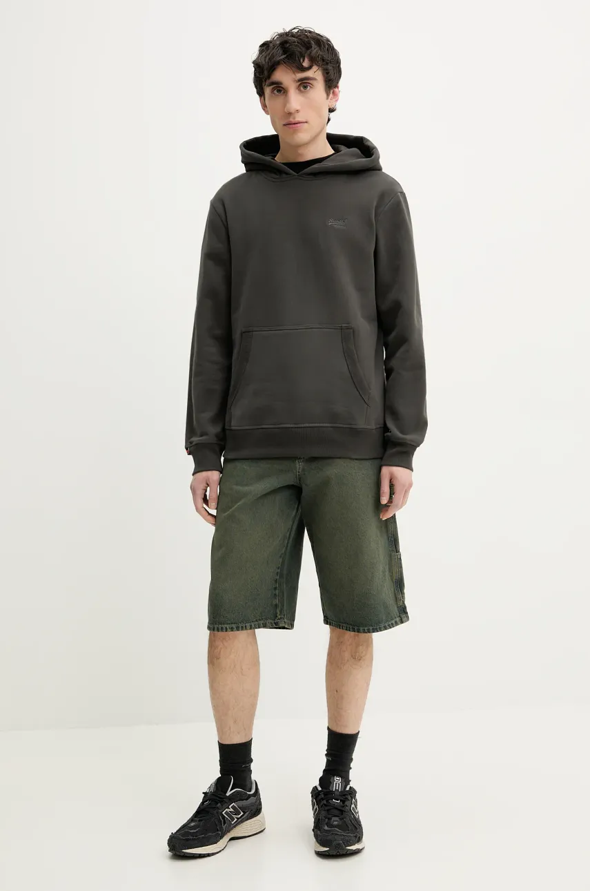Кофта Superdry мужская цвет серый с капюшоном однотонная M2014168A-06A Кофта Superdry мужская цвет серый с капюшоном однотонная M2014168A-06A