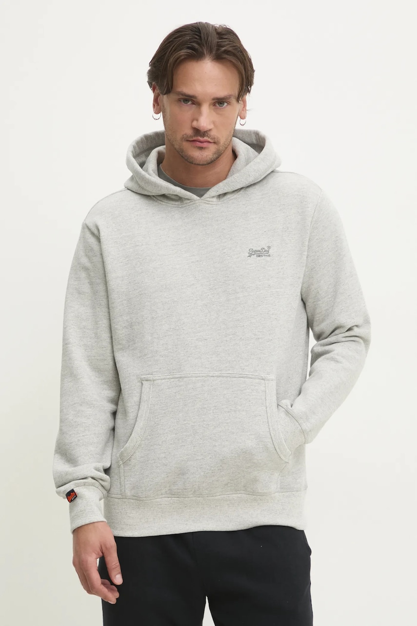 Superdry hanorac de bumbac barbati, culoarea gri, cu glugă, melanj, M2014168A-D6V Superdry hanorac de bumbac barbati, culoarea gri, cu glugă, melanj, M2014168A-D6V