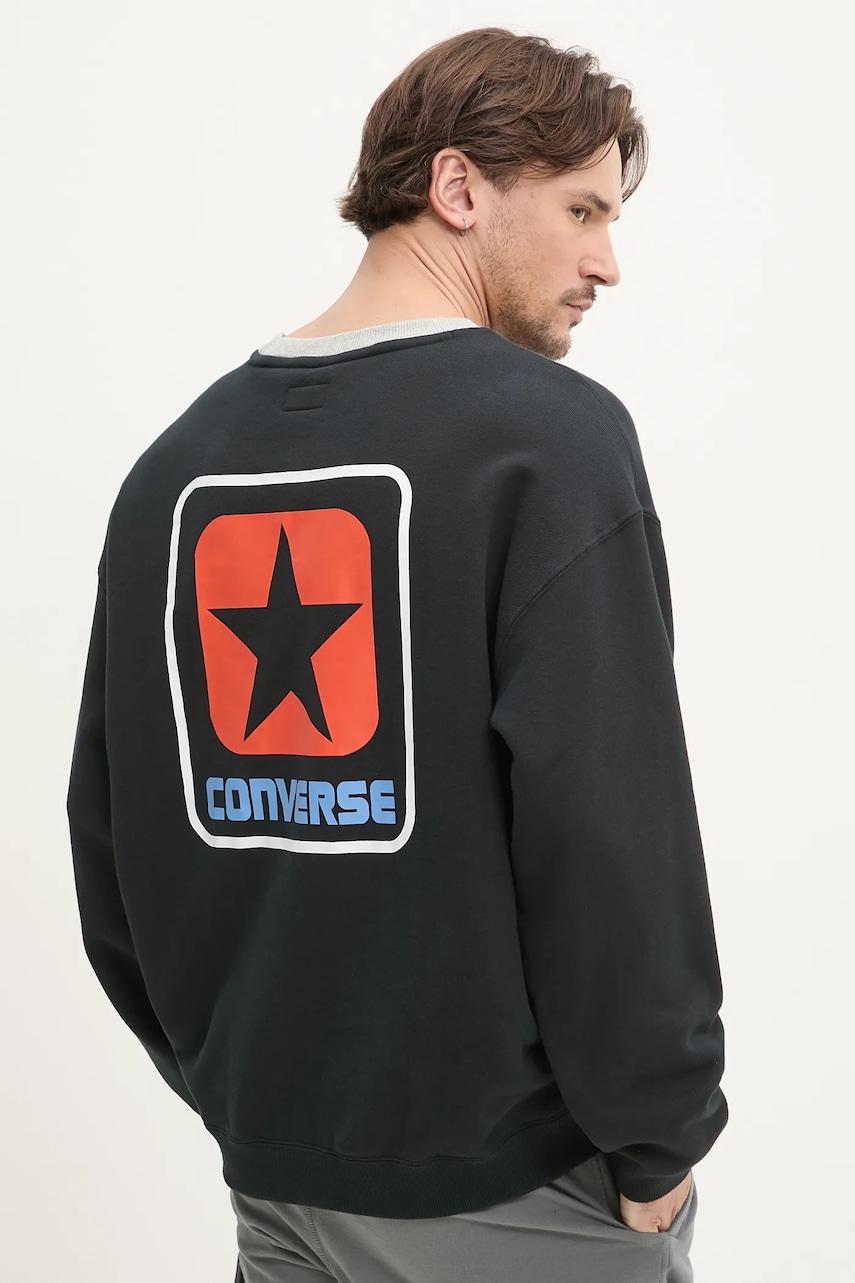 Converse hanorac de bumbac barbati, culoarea negru, cu imprimeu, 10028407-A01 Converse hanorac de bumbac barbati, culoarea negru, cu imprimeu, 10028407-A01