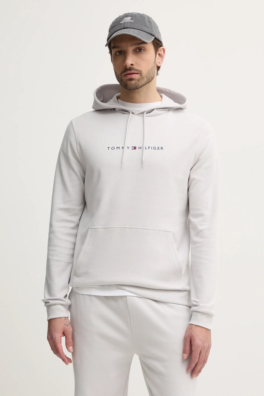 Levně Mikina Tommy Hilfiger pánská, šedá barva, s kapucí, s aplikací, UM0UM03506