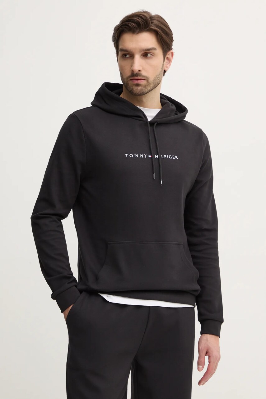 Levně Mikina Tommy Hilfiger pánská, černá barva, s kapucí, s aplikací, UM0UM03506