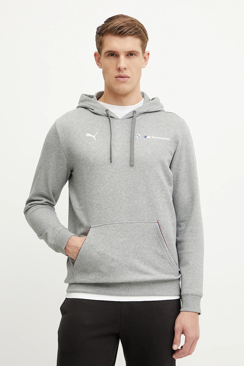 Puma bluza BMW MMS ESS+ barbati, culoarea gri, cu glugă, cu imprimeu, 627508